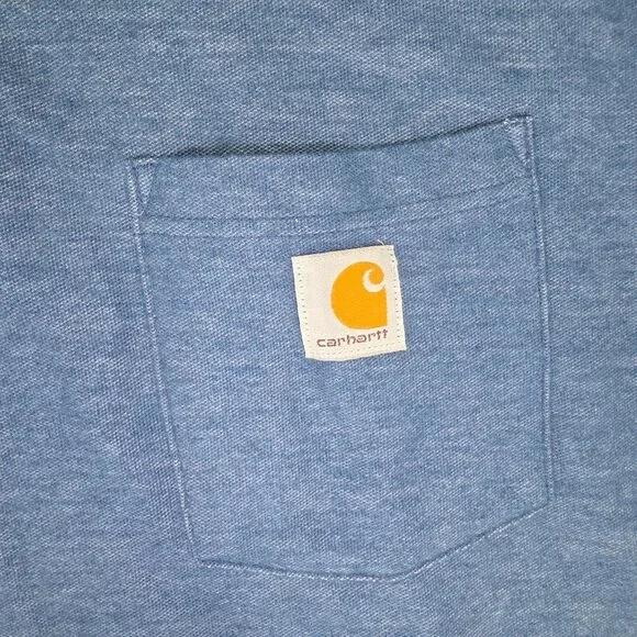 Carhartt Polo Shirt Mens XL Blue Loose Fit Pocket Casual Preppy K570 Workwear - Picture 2 of 8